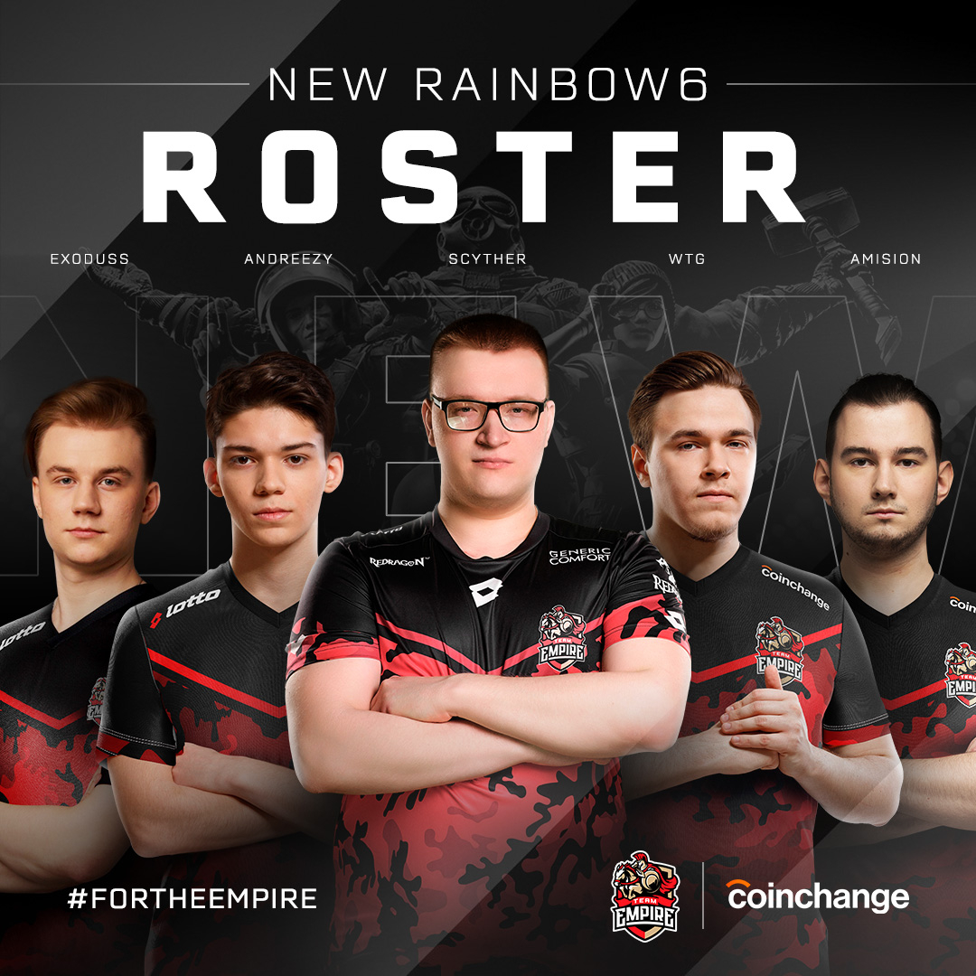#gamechangers #rainbow6 

Please meet our new R6 roster! These boys are ready for any challenge heading their way!

<a href="/scytherR6/">Scytherpwnz</a> 
<a href="/Andreezy_R6/">Andreezy</a> 
<a href="/Amision1/">Pavel ''Amision'' Chebatkov</a> 
<a href="/wTgxD/">wTg🤔</a> 
<a href="/exoduss0/">Tolya Martynov👣</a> 

coach: <a href="/RayzerGM/">Олег Кучин</a> 

Made possible by <a href="/coinchangeio/">Coinchange</a>