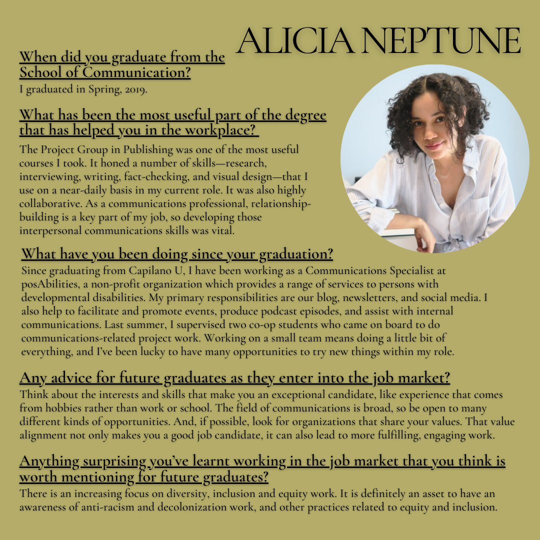 Here is your next profile, featuring Alicia Neptune, who tells us of her non-profit experience post-grad. Thanks so much for participating, Alicia! #NorthVan #CapU #Communications #ILoveCapU #CapUProud