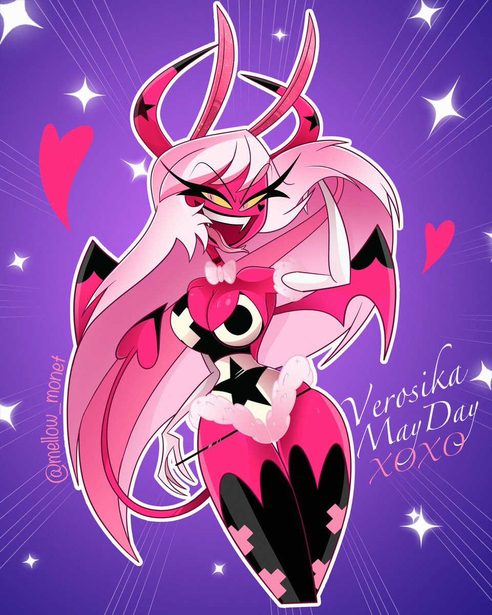 Mellow_Monet's tweet photo. 💓🖤 Verosika’s suit is a bit too tight…who would like to help her take it off? #HelluvaBoss #HelluvaBossFanart #HelluvabossVerosika #fanart #VerosikaMayday https://t.co/ILst4umAVe