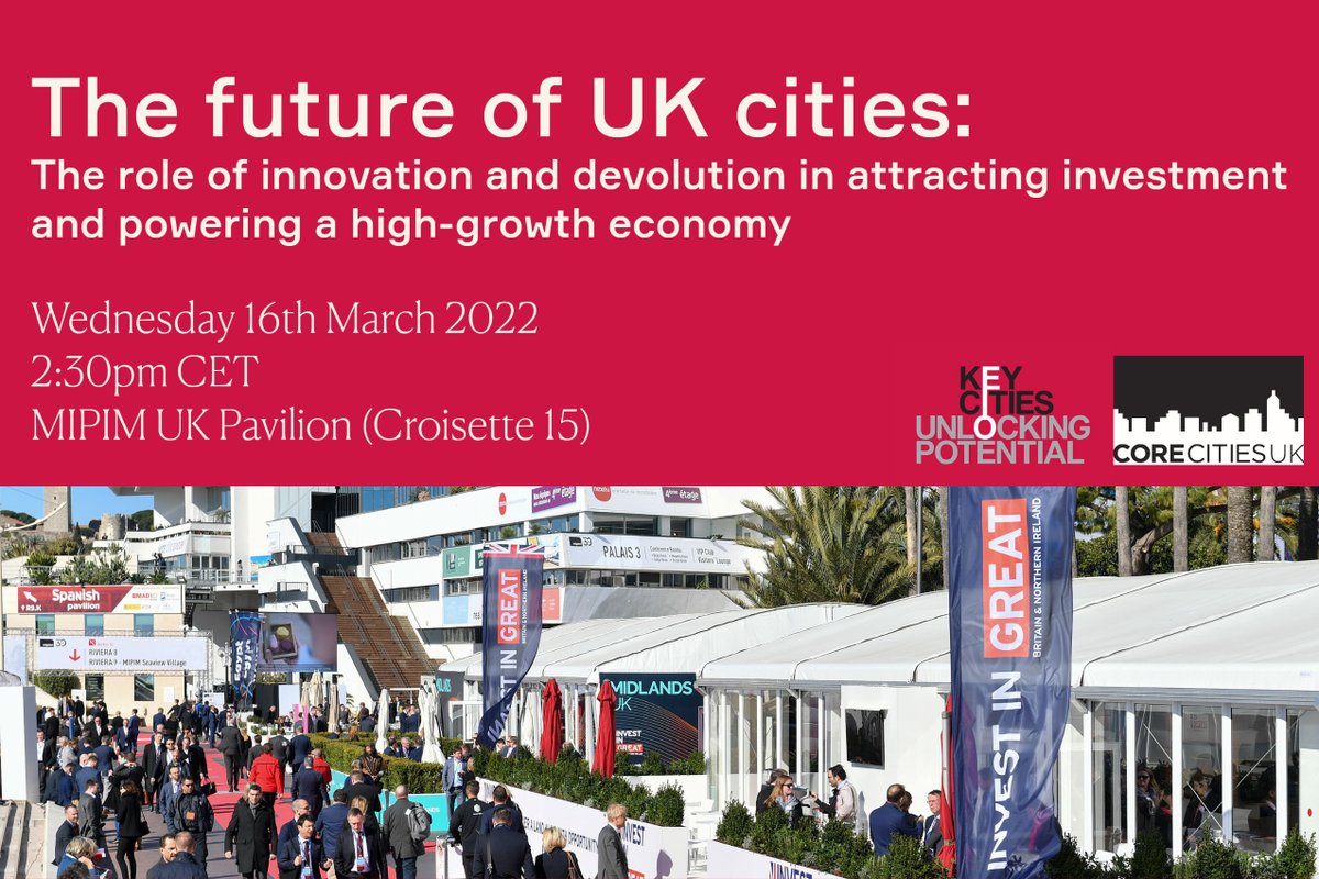 KeyCities's tweet photo. Join #KeyCities and #CoreCities at the @MIPIMWorld UK Pavilion on 16 Mar, 2.30pm CET, as #local govt and #city network panellists discuss 'The future of #UK cities' in propelling #economic recovery and #investment through #innovation and #devolution. 

https://t.co/d03fERG70y https://t.co/ezSxRCPM5j