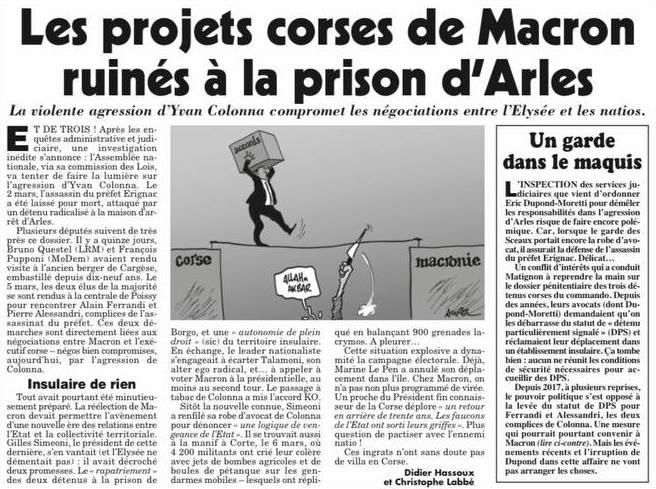 Gilbert Collard on Twitter: "Selon le Canard Enchainé, Emmanuel Macron  était en train de négocier l'autonomie de la Corse et le retour d'Yvan  Colona sur l'île contre le soutien des « nationalistes »