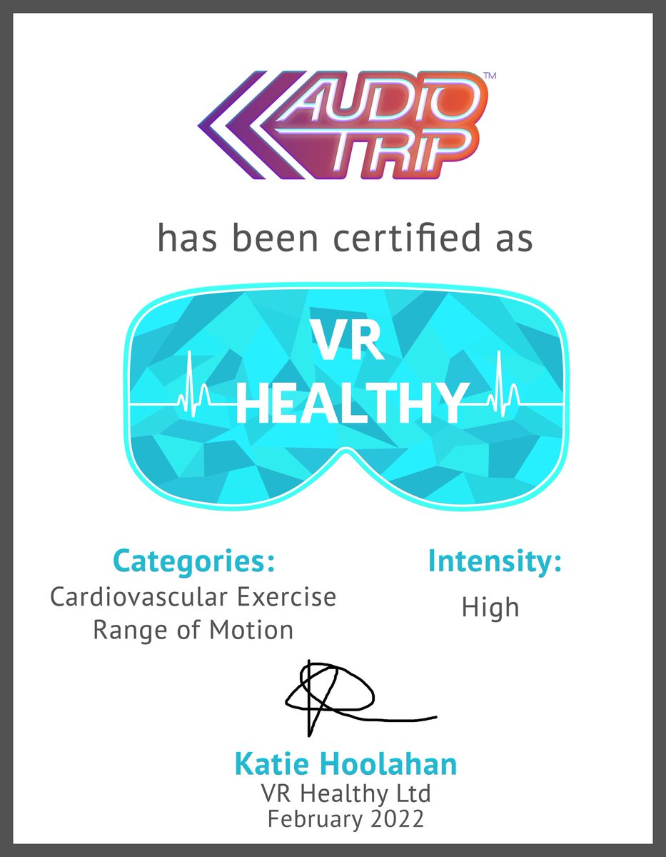kinemotik's tweet photo. Our game @audiotripvr is officially certified #VRHealthy! 💪😎 GET YOUR CARDIO ON!

#VRFitness #GetFitHavingFun #cardiovascularfitness https://t.co/ThDMIa8mmU