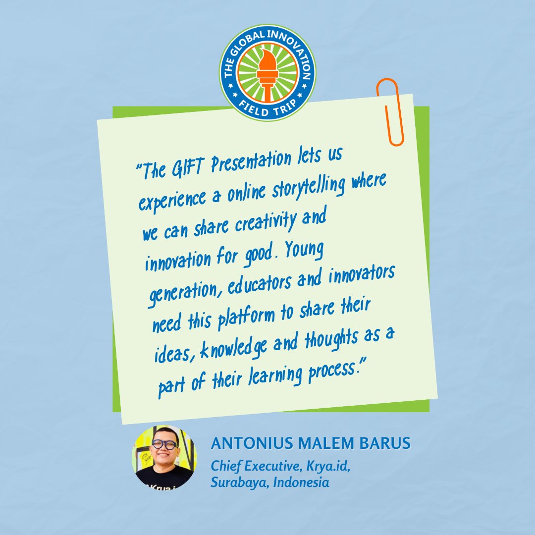 U2CanInnovate's tweet image. Learn more about the Global Innovation Field Trip (GIFT): innovationworld.org/gift-home/

#YoungInnovatorsROCK
#Krya
#GlobalInnovationFieldTrip
#GIFT
#globalevent
#innovation
#innovationworld