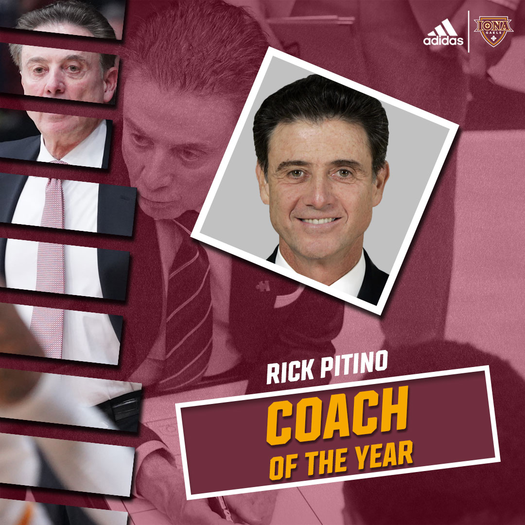 IonaGaelsMBB's tweet photo. Congratulations to @RealPitino, the #MAACHoops Coach of the Year! 🐐

#GaelNation #ICMBB https://t.co/pBgzWklSQD