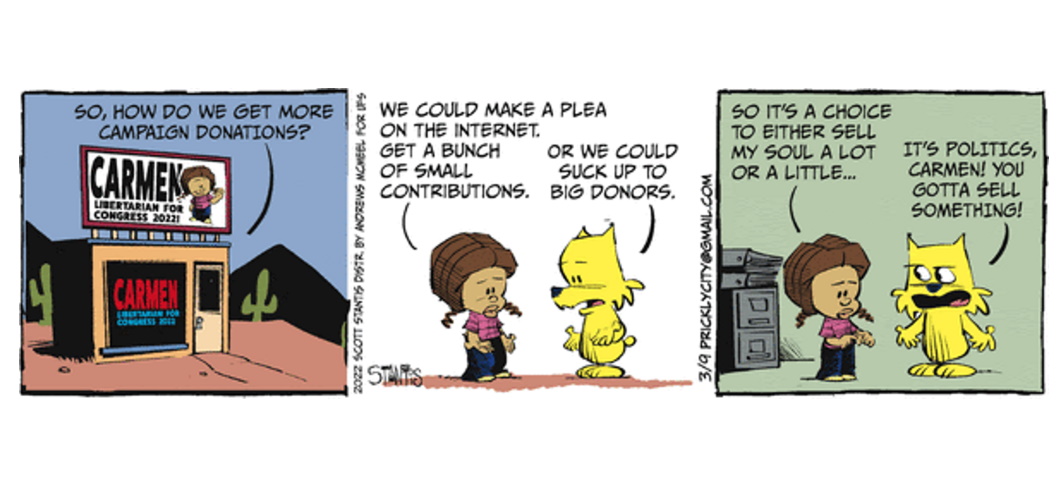 ScottStantis's tweet photo. Soul selling is just a part of politics.
@gocomics #politics #Elections2022 #campaign @LPNational #thirdparty #soulselling https://t.co/voMk6xmMSc