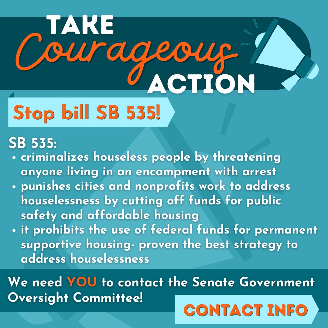 UUCATL's tweet photo. Take Courageous Action!
Help us stop SB 535, a bill that criminalizes houseless people, punishes cities and nonprofits who work to address houselessness, and prohibits the use of federal funding to serve this urgent need.
#uutwitter #SB535 https://t.co/EBy6mX4Pgm