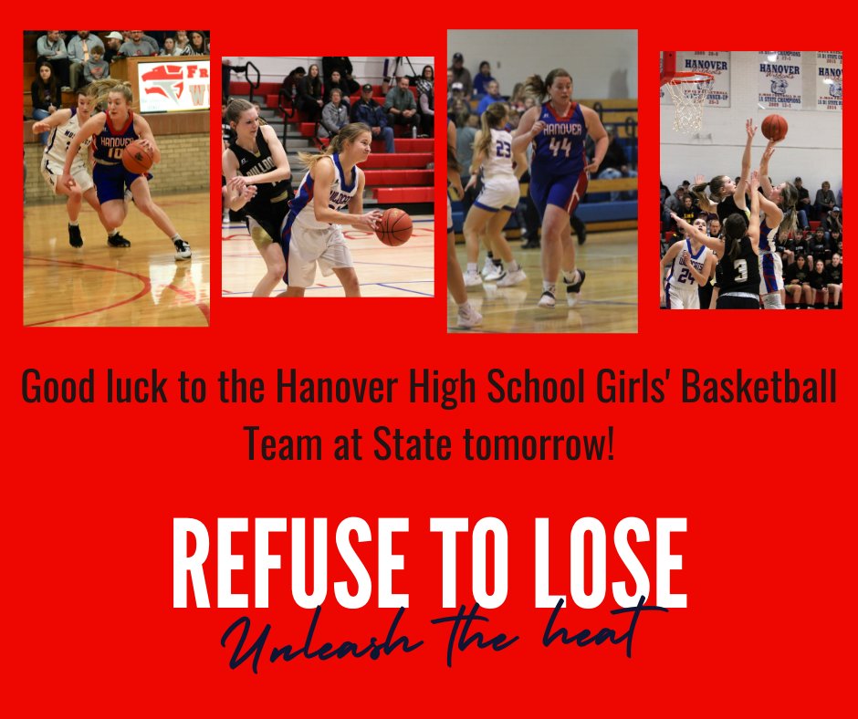 Good luck to the Hanover High School Girls' Basketball team as they travel to Great Bend to play in the first round of State Tournament tomorrow!