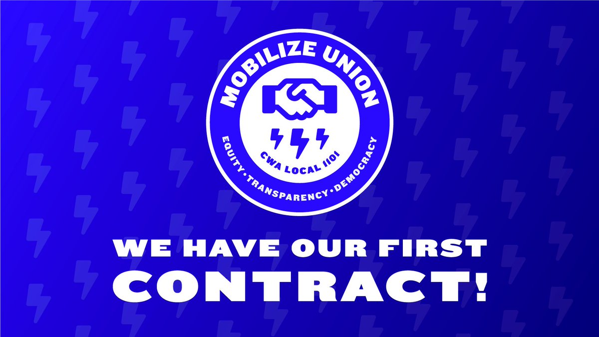mobilize_union's tweet photo. 🎉EXCITING NEWS: Nearly a year since we went public with our union, we’ve ratified our first collective bargaining agreement with @EveryAction management! Here are some of our wins ⬇️ https://t.co/hg7sYjHkZ7