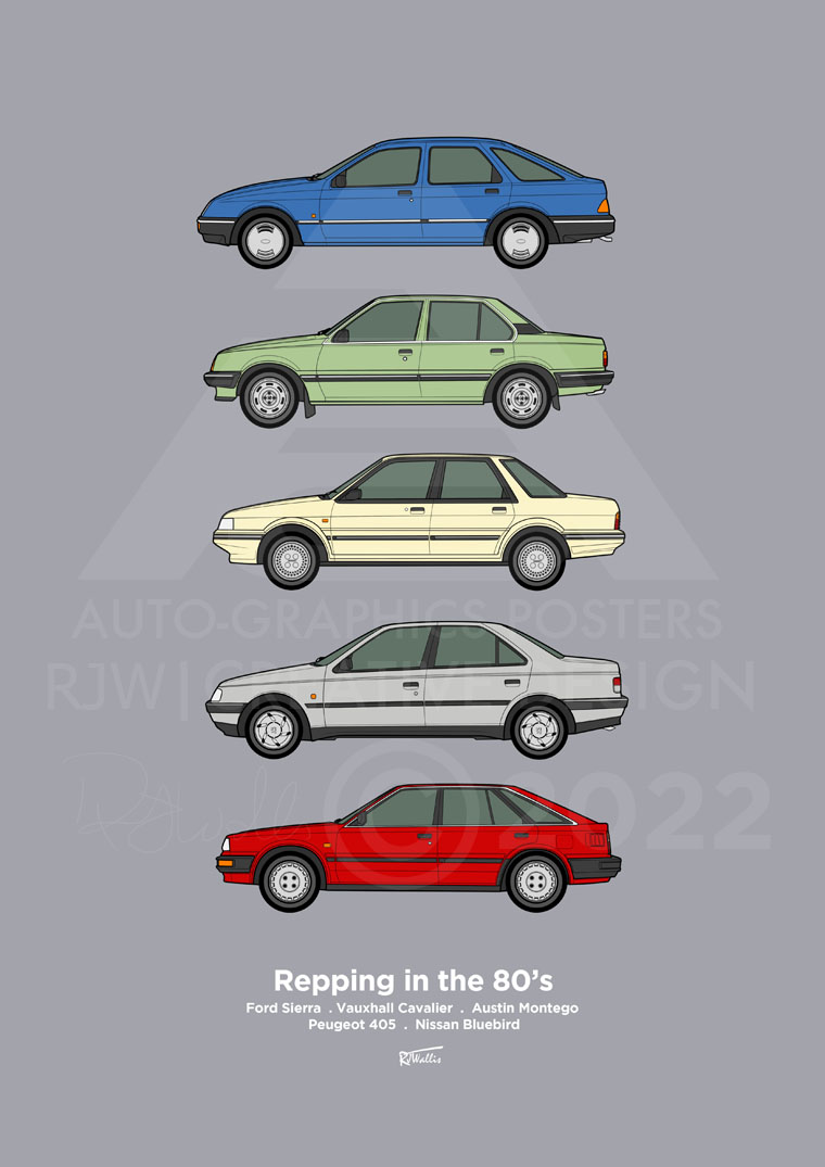 Were you repping one of these in the 80's?
New classic car collection hot of the press. 

#FordSierra #VauxhallCavalier #AustinMontego #Peugeot405 #NissanBluebird 

<a href="/marcus_t_ward/">Marcus T Ward</a>
<a href="/jezdrawspicture/">Jez</a>
@bsillustration
<a href="/sionhudson/">Siôn Hudson</a> 
<a href="/ChodSpot/">ChodSpot</a> 
<a href="/RoadworkUK/">chRis haininG™</a>