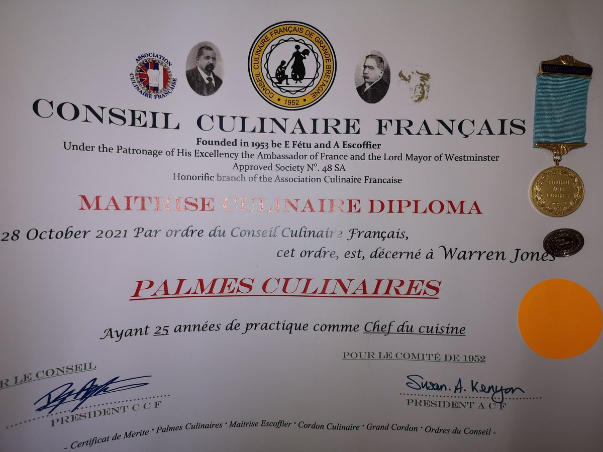 chefwcj's tweet photo. Very Honoured to be awarded the Palme Culinaire medal from the Conseil Culinaire Francaise https://t.co/3FnPud361p