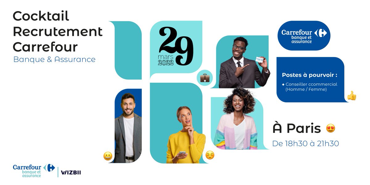 💼  À la recherche d’un emploi ? <a href="/CarrefourBanque/">Carrefour Banque & Assurance</a> recrutera ses futurs conseillers commerciaux en CDI lors de son Cocktail Recrutement le 29 mars à #Paris ! 30 postes sont à pourvoir dans toute la région parisienne 😍
Infos et pré-inscriptions 👉job.wiz.bi/50jaa