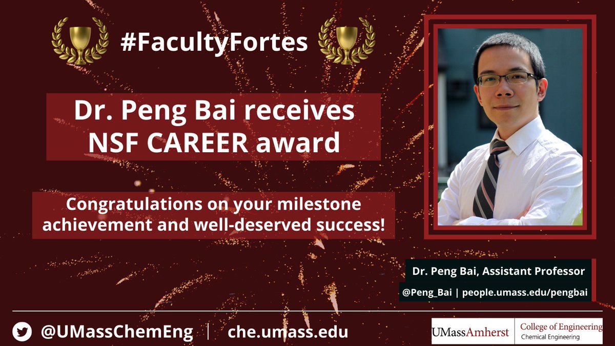 UMassChemEng's tweet photo. Congratulations to Dr. Peng Bai (@Peng_Bai) for receiving the @NSF CAREER award! The prestigious honor is a five-year grant titled "Rational Design of Nanoporous Catalysts for Carbonylation Reactions" https://t.co/5RnyF3Xp4c