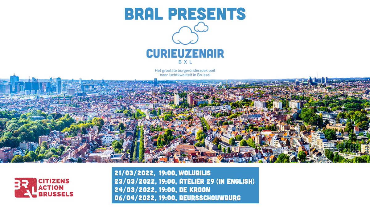 BRAL_Brussels's tweet photo. Als partner van @curieuzenair staan we te popelen om je te vertellen over de resultaten van het grootste burgeronderzoek ooit naar luchtkwaliteit in Brussel! 

De locaties en data zijn geprikt. Check op welke avond we naar jou toe komen &amp; schrijf je in😊
https://t.co/BWJu5UWbdD https://t.co/d4ssolPGmH