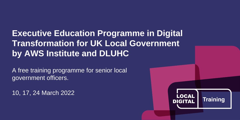 LDgovUK's tweet photo. Module #1 of the Executive Education Programme in Digital Transformation for UK #LocalGov (in collaboration with @awscloud) is kicking off now, featuring @markthompson1, @liammax, @maltbyps and @maynleow.
Follow #LocalDigitalTraining for more updates from the event! https://t.co/eTYTNFd7Km