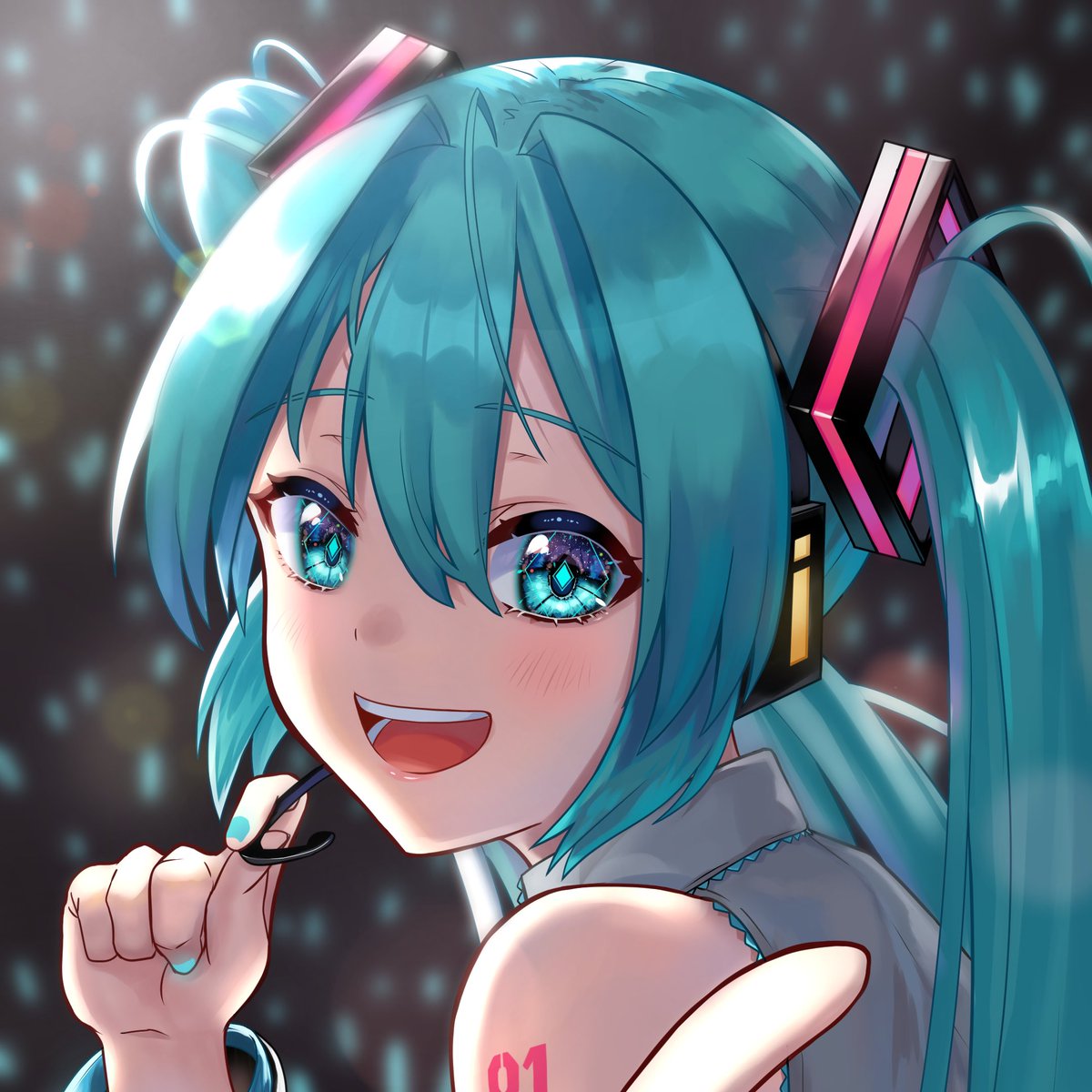hatsune miku 1girl solo twintails long hair smile open mouth looking at viewer  illustration images