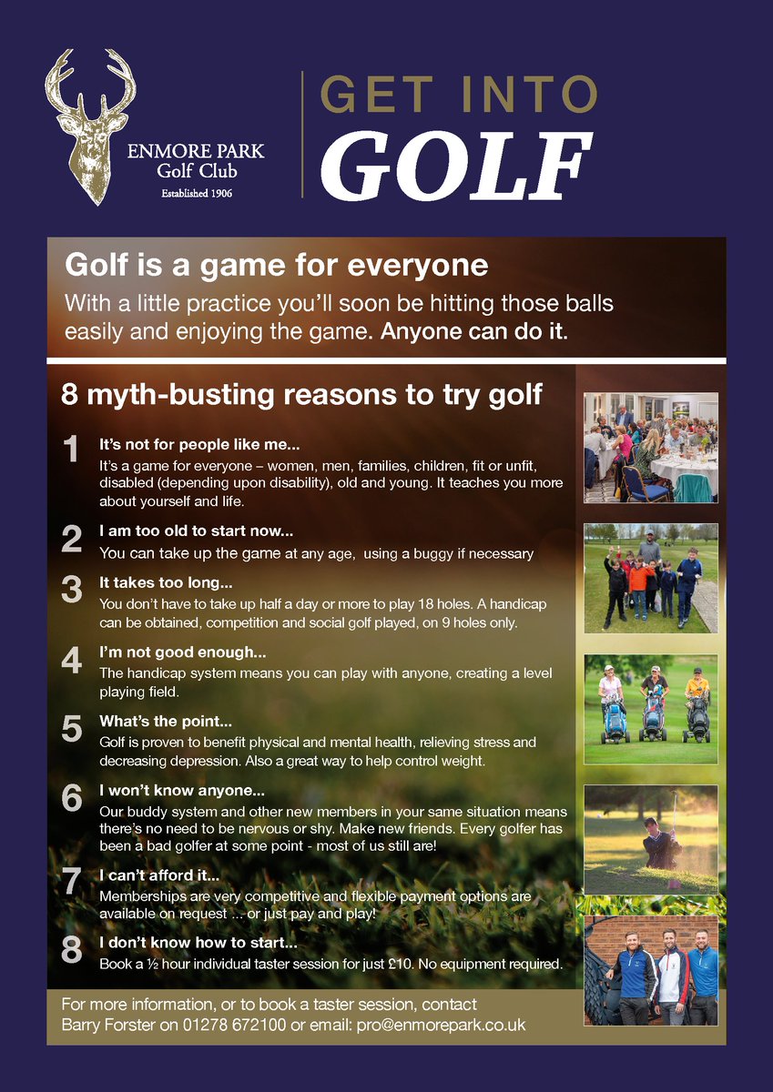Are you looking to take up the game of golf?  Keep finding excuses not to?  Why not take a look at our upcoming Open Day &amp; Initiatives at enmorepark.co.uk/getintogolf  before you head over to our website, let's bust some myths about golf!! 🏌️⛳️