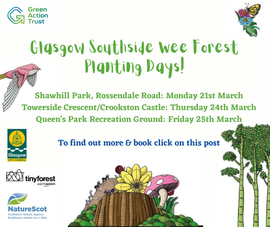 We have 3 planting days in Glasgow coming up in March - book your free place and help create a #weeforest! 🌿🌱
Book here 👇
eventbrite.co.uk/o/green-action…
(with <a href="/nature_scot/">Former NatureScot account</a> <a href="/Earthwatch_Eur/">Earthwatch Europe</a> <a href="/GlasgowCC/">Glasgow City Council</a> #connectshaws @SouthSeeds)