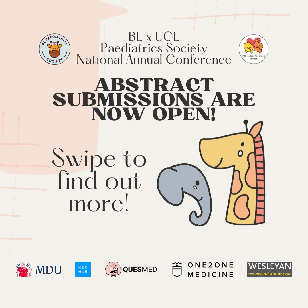 BLPaediatrics's tweet photo. [Reminder: Abstract Submission 🤓]
Send us your abstracts for a chance to present at our national conference! Prizes to be won ✨
Submit them here: https://t.co/Ljh6gXqkYr https://t.co/rryfYUV0yQ