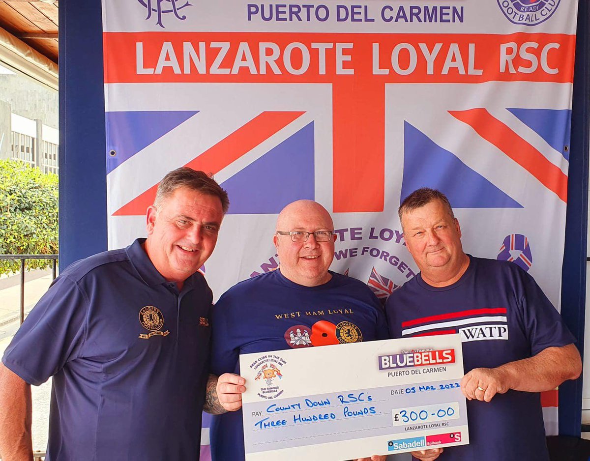Delighted to hand over in <a href="/BluebellsPDCarm/">BluebellsPDCarmen 🏴󠁧󠁢󠁳󠁣󠁴󠁿🇬🇧🇪🇸</a> our annual donation to Co. Down RSC’s chosen charity which will be announced before end of season. Fantastic links with the clubs in Northern Ireland, fans following and travelling from there to support Rangers are wonderful. WATP 👍🇬🇧