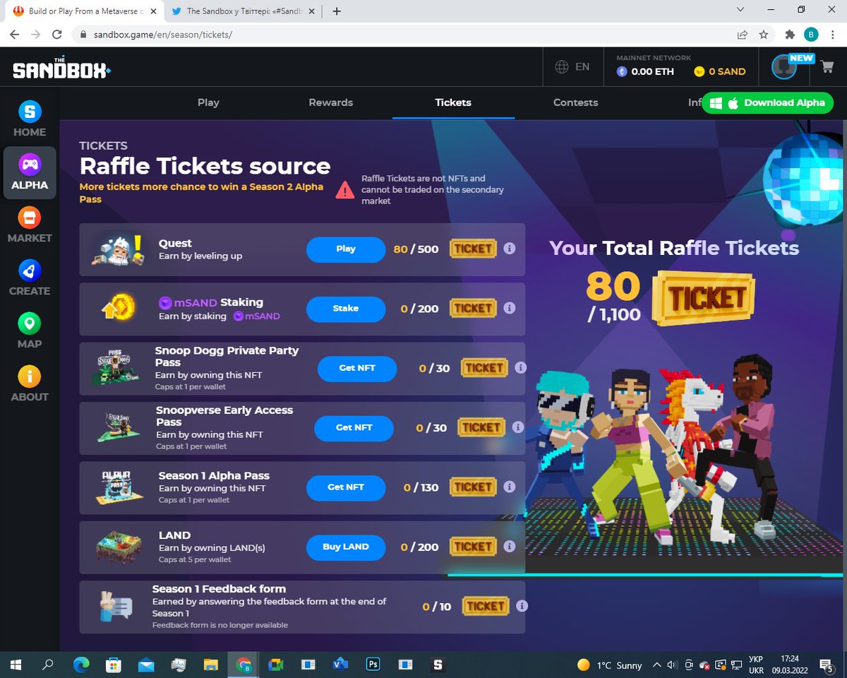 klemko98's tweet photo. @TheSandboxGame I just participated in the daily #SandboxAlphaS2Contest for a chance to earn up to 1,000 $SAND! Starting March 9 -  Show your Raffle Tickets. Check out my screenshot below! 👇 #SandboxAlphaS2 https://t.co/JAYoNlZIg4