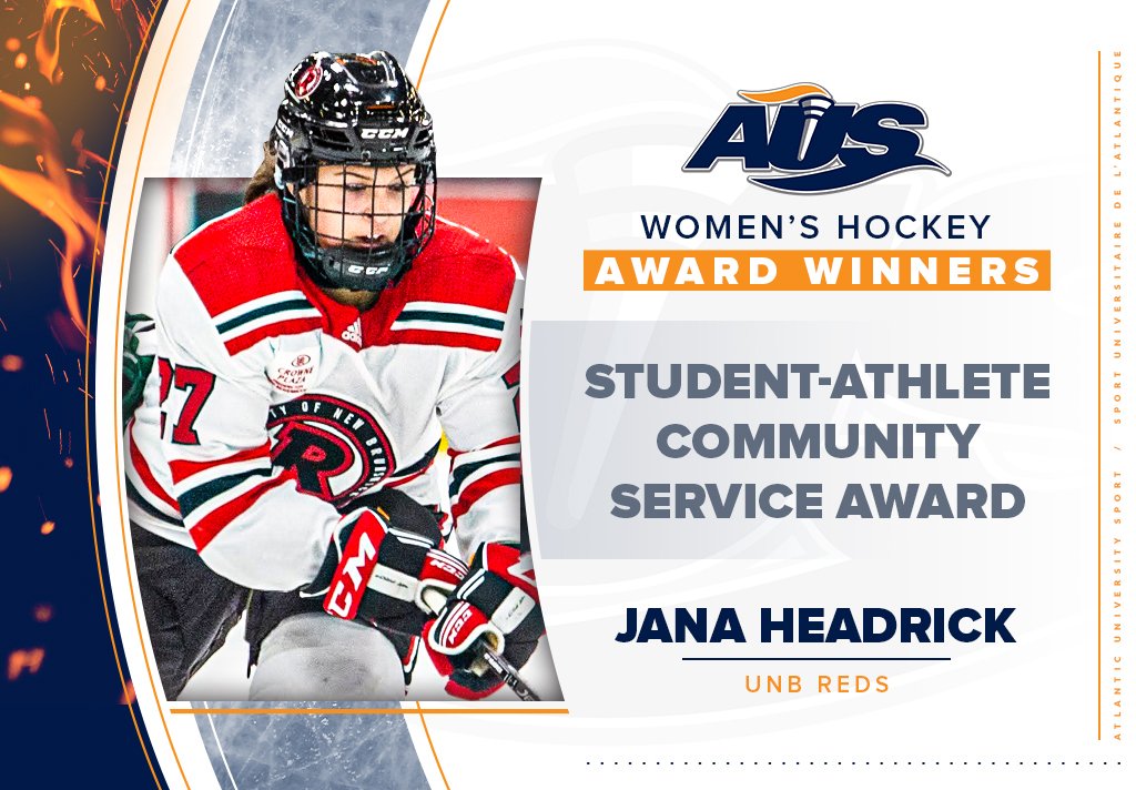 AUS_SUA's tweet photo. A shining example of what it means to lead in both sport and the community, @UNBAthletics' @janaheadrick98 is the recipient of the 2021-22 student-athlete community service award!

🏒More on Jana's contributions to hockey in NB: https://t.co/m1SM74lwmy https://t.co/5CBkgSee3A