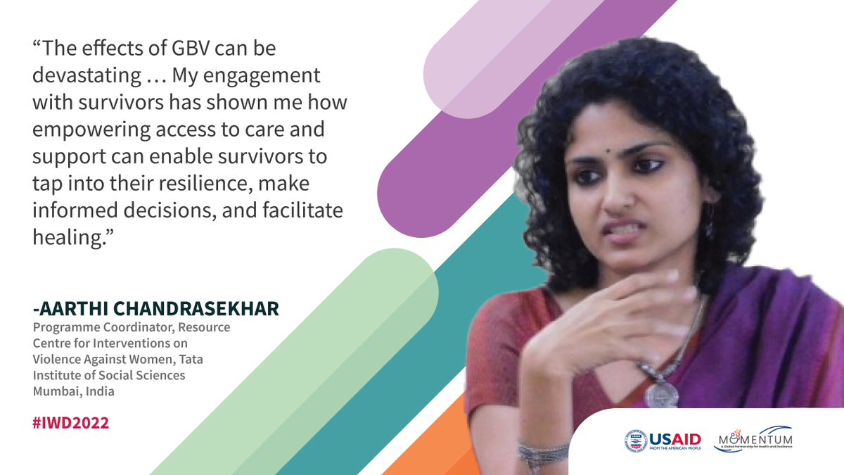 USAID_MOMENTUM's tweet photo. Aarthi Chandrasekhar’s work with survivors of #GenderBasedViolence has shown her how empowering access to care and support can be. Throughout her career, she’s worked within India’s public health system to identify and support survivors of #GBV. (THREAD🧵 ½) #IWD2022 https://t.co/pxF1wYaUmm