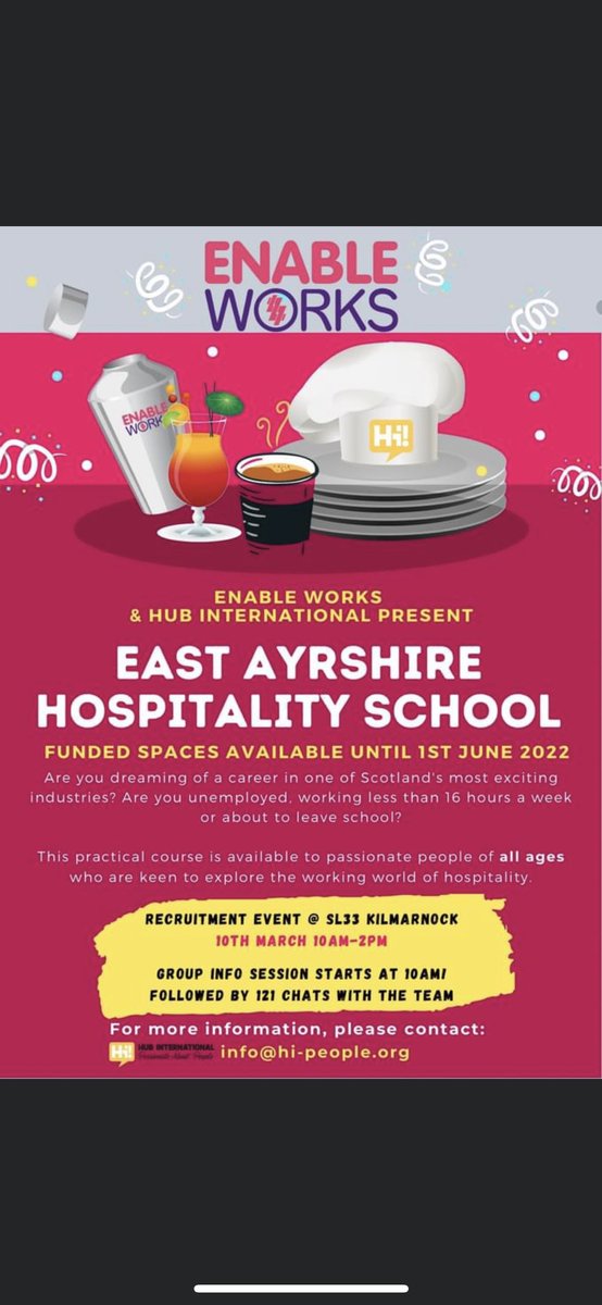 EnableHollie's tweet photo. ✨HOSPITALITY RECRUITMENT      EVENT ✨ 🥙🍸🍹☕️🍽

⏰ 10am - 2pm 

At @SL33EAC 

Come along to find out more! https://t.co/h2Viu3dKyy