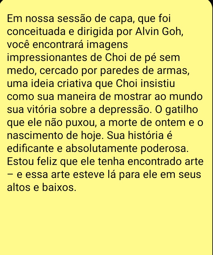 BBEVERYTHINGBR's tweet image. [👻] T.O.P Prestige HK março de 2022: Uma carta do editor.

"[...] Como sua maneira de mostrar ao mundo sua vitória sobre a depressão. O gatilho que ele não puxou, a morte de ontem e o nascimento de hoje. Sua história é edificante e absolutamente poderosa."

#TOPISBACK