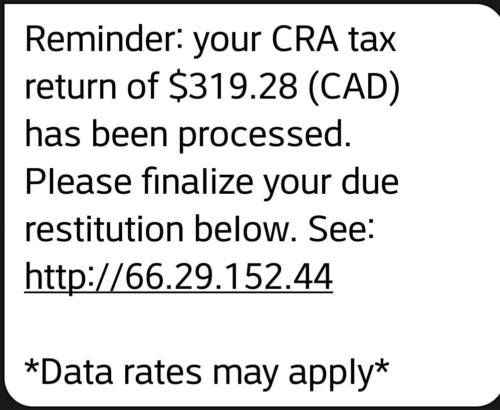 Stereo75's tweet photo. @CanRevAgency Like this text I recieved at 2:30 am. My return is only $5.29 this year😛 https://t.co/UFLkIn4min