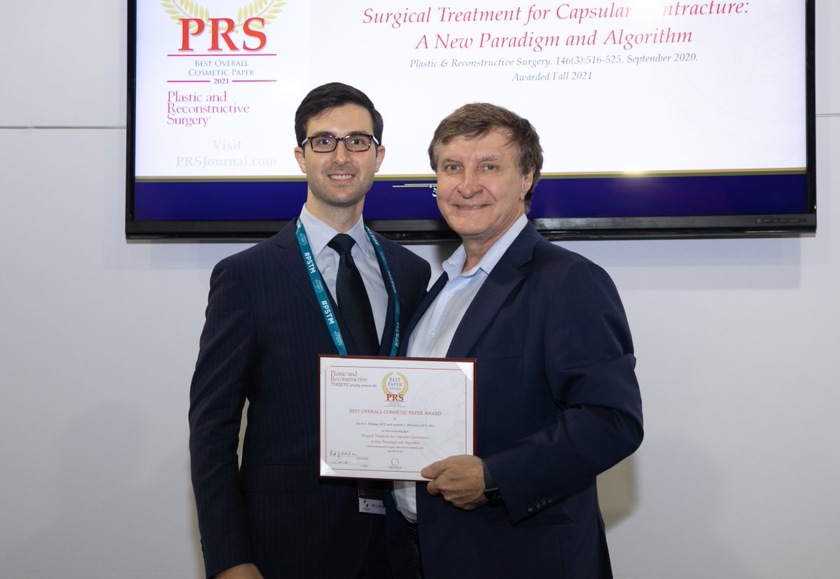 prsjournal's tweet photo. The award for the 2021 #PRSJournal Best Overall Cosmetic Paper was presented at #PSTM21 in Atlanta by Editor Emeritus @DrRodRohrich
Congrats to the authors! Be sure to check out their article "Surgical Treatment for #CapsularContracture," for #FREE: https://t.co/CHst9Tzgur https://t.co/t2jpKeimsW