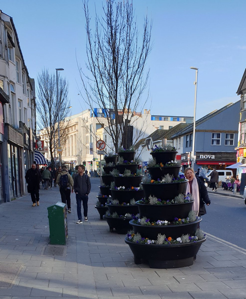 learnonthetrain's tweet photo. @brightonargus Presumably these ugly plastic pots on London Road aren't part of the same thing? They're cheap and obstuct pedestrian movement, what are they @BrightonHoveCC ? Some sort of pedestrian traffic management? #Brighton https://t.co/PxLv4T6CS9