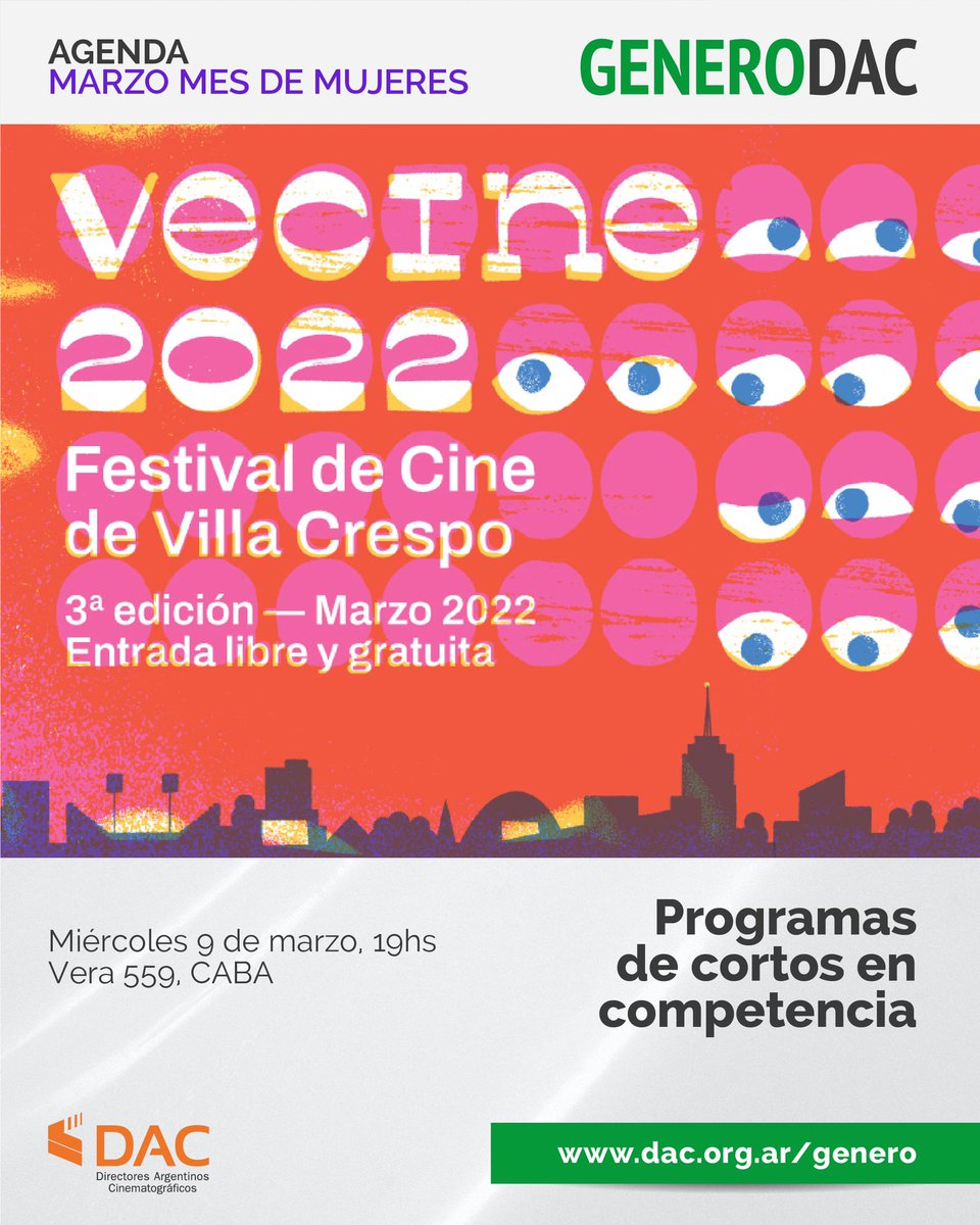 generodac's tweet photo. 💜Mes de Mujeres en DAC
📽️VECINE - Festival de Cine de Villa Crespo
Programas de cortos en competencia
📆HOY a las 19:00 hs. - Entrada libre y gratuita
📲Más info en https://t.co/e9r8N971ca
#generodac #vecine #festivaldecinedevillacrespo #mesdelamujer #diadelamujer #dac https://t.co/QD6sT2bl2V