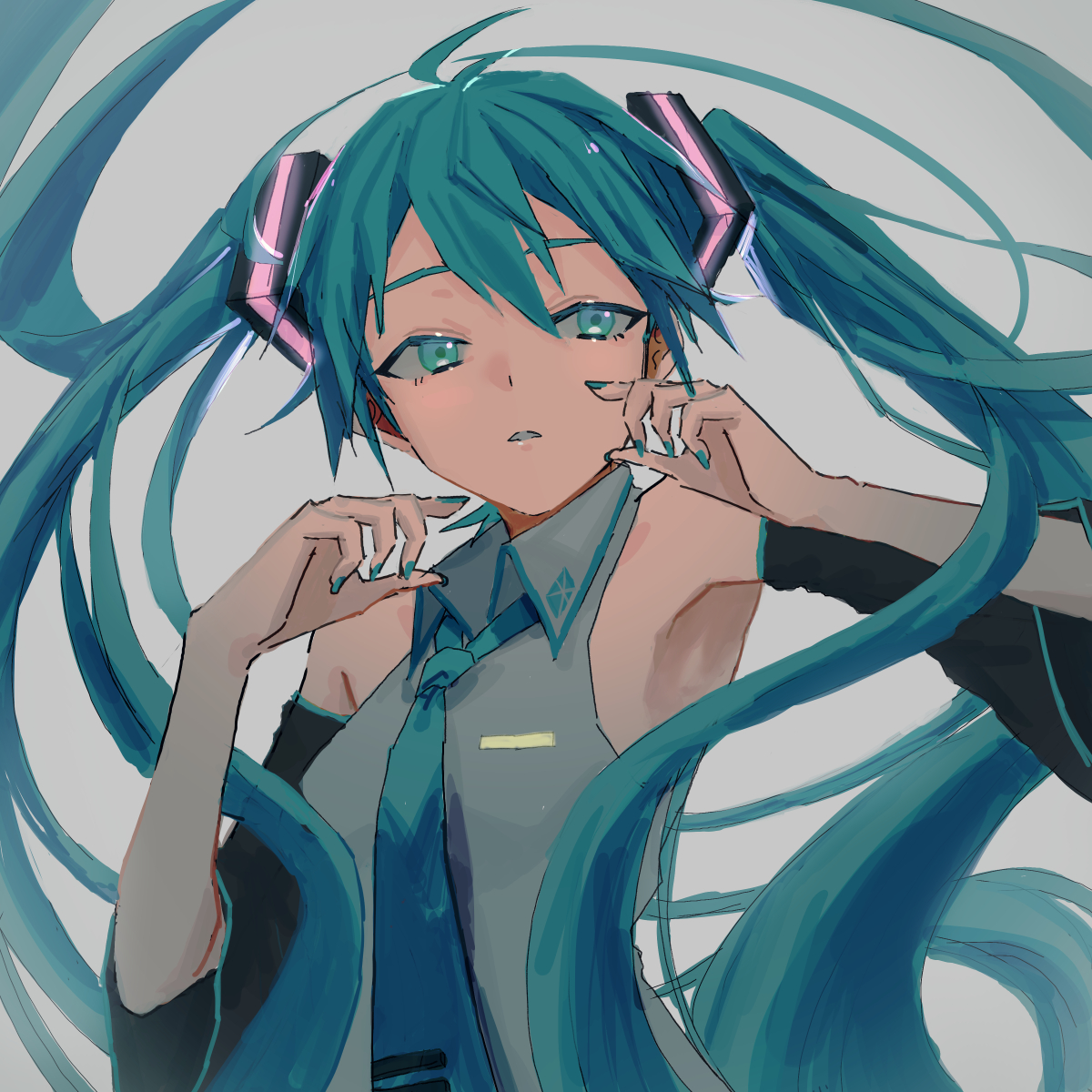 hatsune miku 1girl solo long hair twintails necktie detached sleeves shirt  illustration images