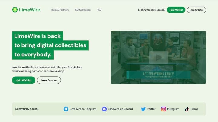 NizzyNFT's tweet photo. LIMEWIRE IS COMING BACK TO RELAUNCH AS AN NFT MARKETPLACE!!!

WHAT A COMEBACK! 🤝 https://t.co/t0LyfExcbZ