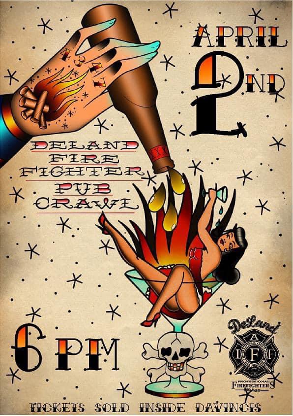 AvaHannerPAO's tweet photo. DeLand Professional Firefighter’s hosting their annual pub crawl April 2nd at 6pm in Downtown DeLand! Save the date 😎 https://t.co/Ct51h3U9VQ