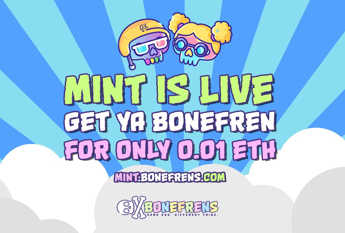 BONEFRENSNFT's tweet photo. ☠️BONEFRENS MINT IS LIVE☠️

Get your animated #BONEFRENS NFT here:
https://t.co/LxFcZgNaYT 

ERC721a with insanely low gas!
Doxxed team. Solid roadmap. Merchandise soon.

#TastyBonesnft #DoodlesNFT #BAYC #MAYC #0xApes #Azuki #Dippies #wonderpals #mfers #CoolCats #KarafuruNFT https://t.co/bkDVSNaBra