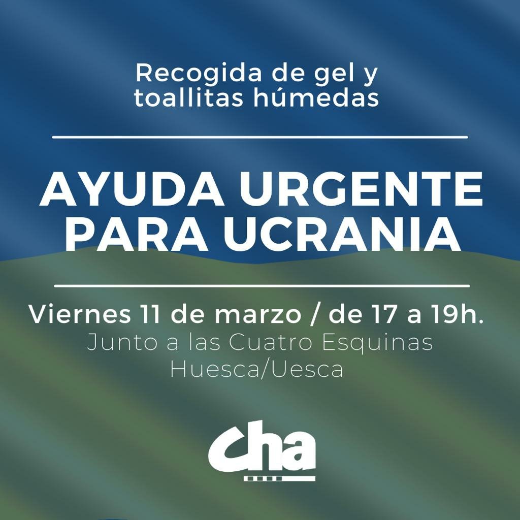 CHA_Huesca's tweet photo. UESCA/HUESCA 📢

Este viernes 11 de marzo estaremos junto a las Cuatro Esquinas recogiendo material de higiene personal para Ucrania de 17:00 a 19:00 🇺🇦 https://t.co/c05gVINsZ5