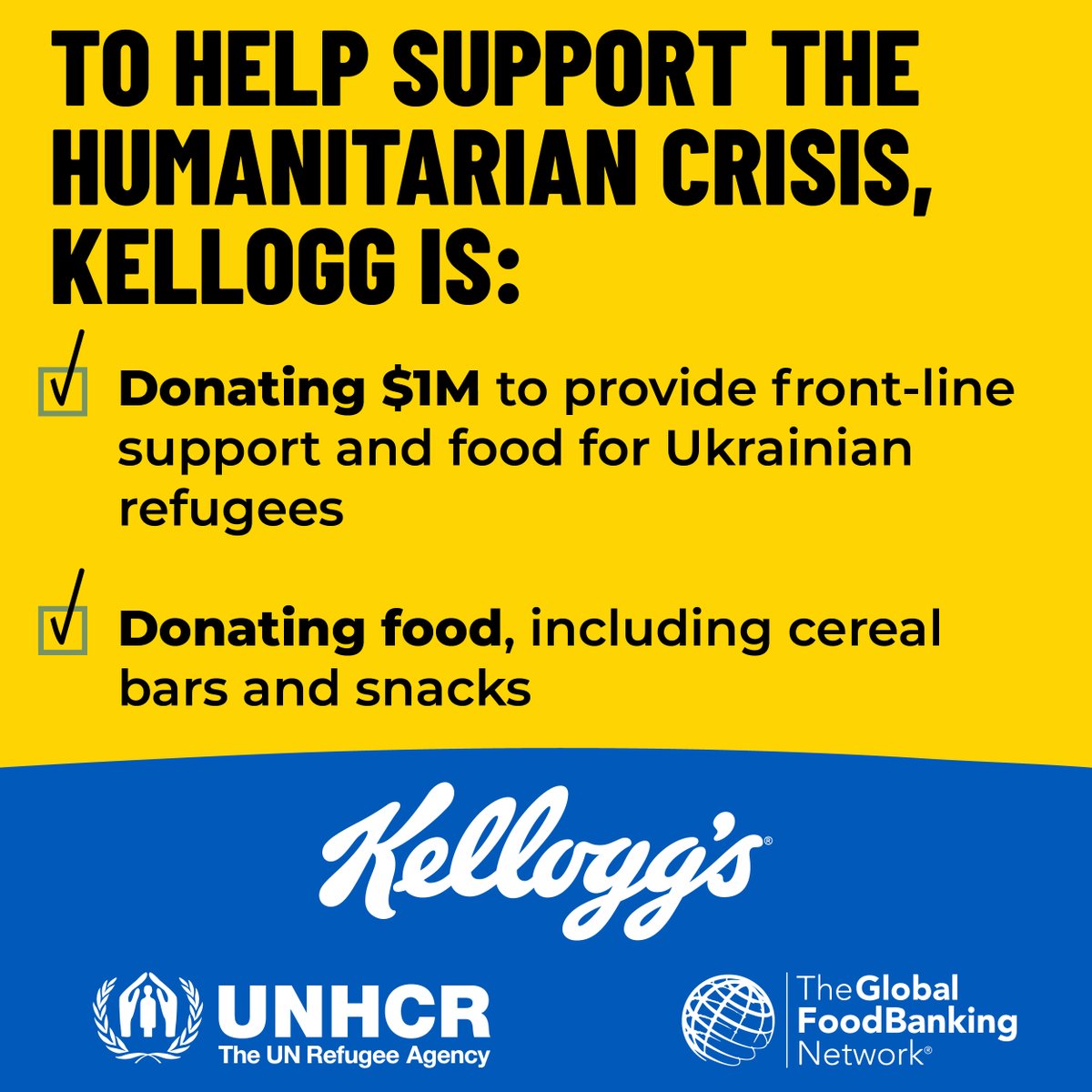 KelloggCompany's tweet photo. We are saddened by recent events in Ukraine. At Kellogg, we value inclusivity, respect &amp; tolerance. Our ESG strategy is built on the belief that food is a basic human right &amp; we are passionate about fighting food insecurity by advancing sustainable and equitable food for all. https://t.co/4GFhEU8NPt