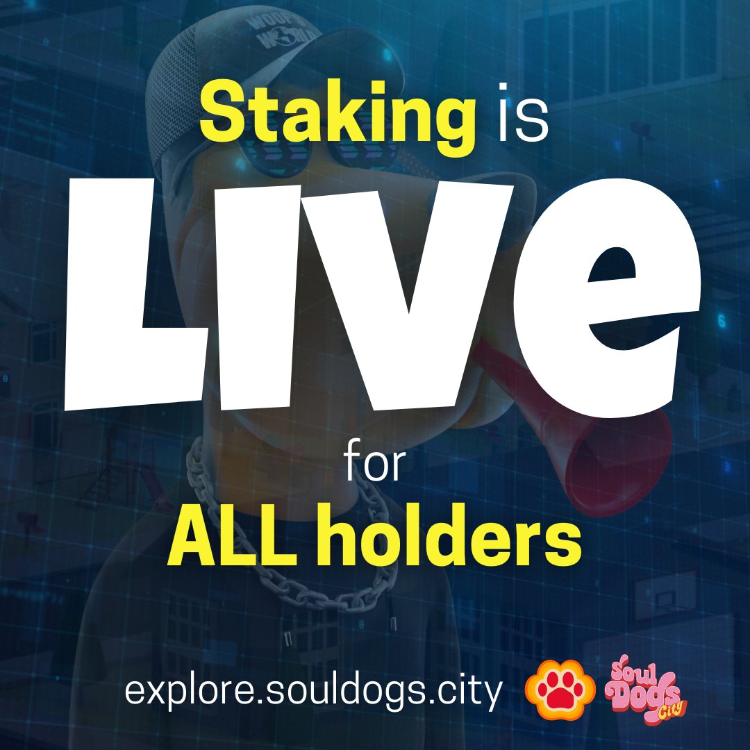 SoulDogsCity's tweet photo. The Job Board staking is 🔴 LIVE for ALL dogs in Soul Dogs City  🐶🚀

Stake your Soul Dogs here &amp; start earning $BONES 👉 https://t.co/xfmrj5QaFT 

Carefully the guide to ensure you understand how staking works 👉 https://t.co/zkUnNykRW0

RUFF RUFF 🦴 WAGMI https://t.co/q6kt2bOp4r