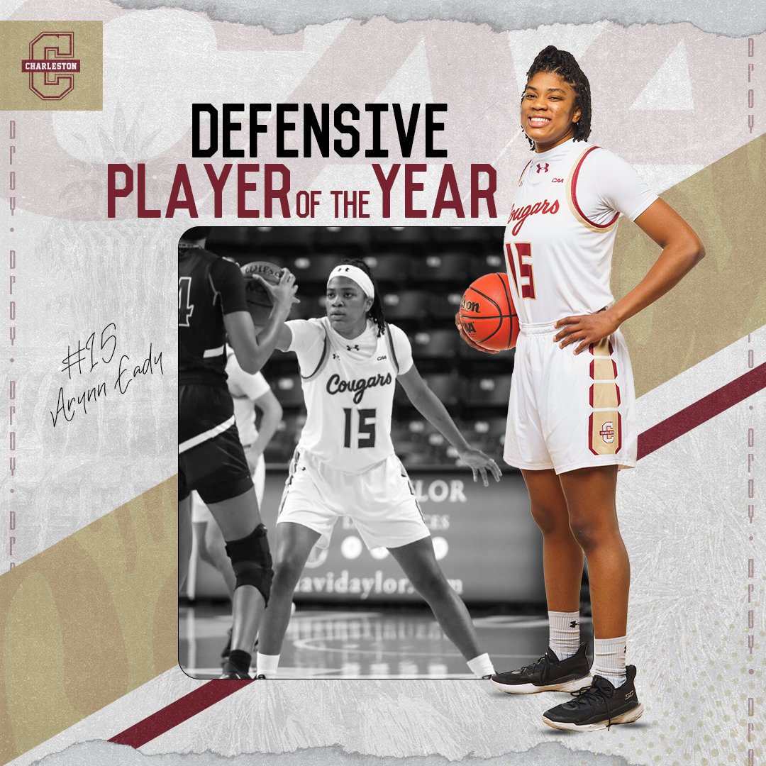 CofCWBB's tweet photo. Your 2021 @CAABasketball Defensive Player of the Year: @eadyyy_ ‼️

#TheCollege 🌴🏀 https://t.co/O8AYhAOekg
