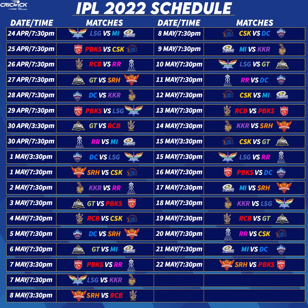 😎Here's the complete schedule of the upcoming #IPL2022 😎

- How excited are you for this mega event?🤩

#CricWickStories #IPL2022 #IPLMegaAuction2022  #IPL2022SCHEDULE  #IPLAuction