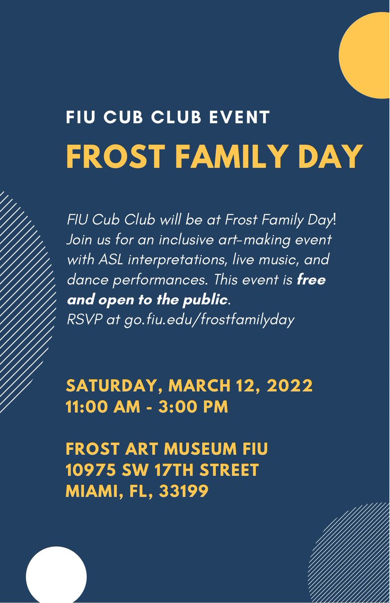 fiusuperlab's tweet photo. FIU Cub Club 🐾 is going to join Frost Family Day!

Join us for an inclusive art-making event with ASL interpretations, live music, and dance performances. 

This event is free and open to the public. 

RSVP at https://t.co/cIhRsmQRbn

See you there! https://t.co/9jzx4YNBk9