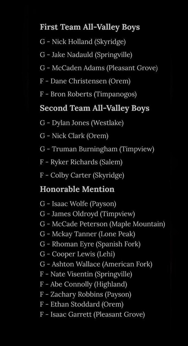 Utah County “All Valley” Teams