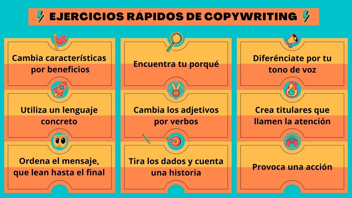 ¿Necesitas escribir textos comerciales que conecten con tus clientes y generen ventas? Aquí te dejo 9 ejercicios de #copywriting que aprendí hoy con <a href="/maidertomasena/">Maïder Tomasena</a>. Deja un❤️ si los conocías o🔁si tendrás que practicarlos tanto como yo😅