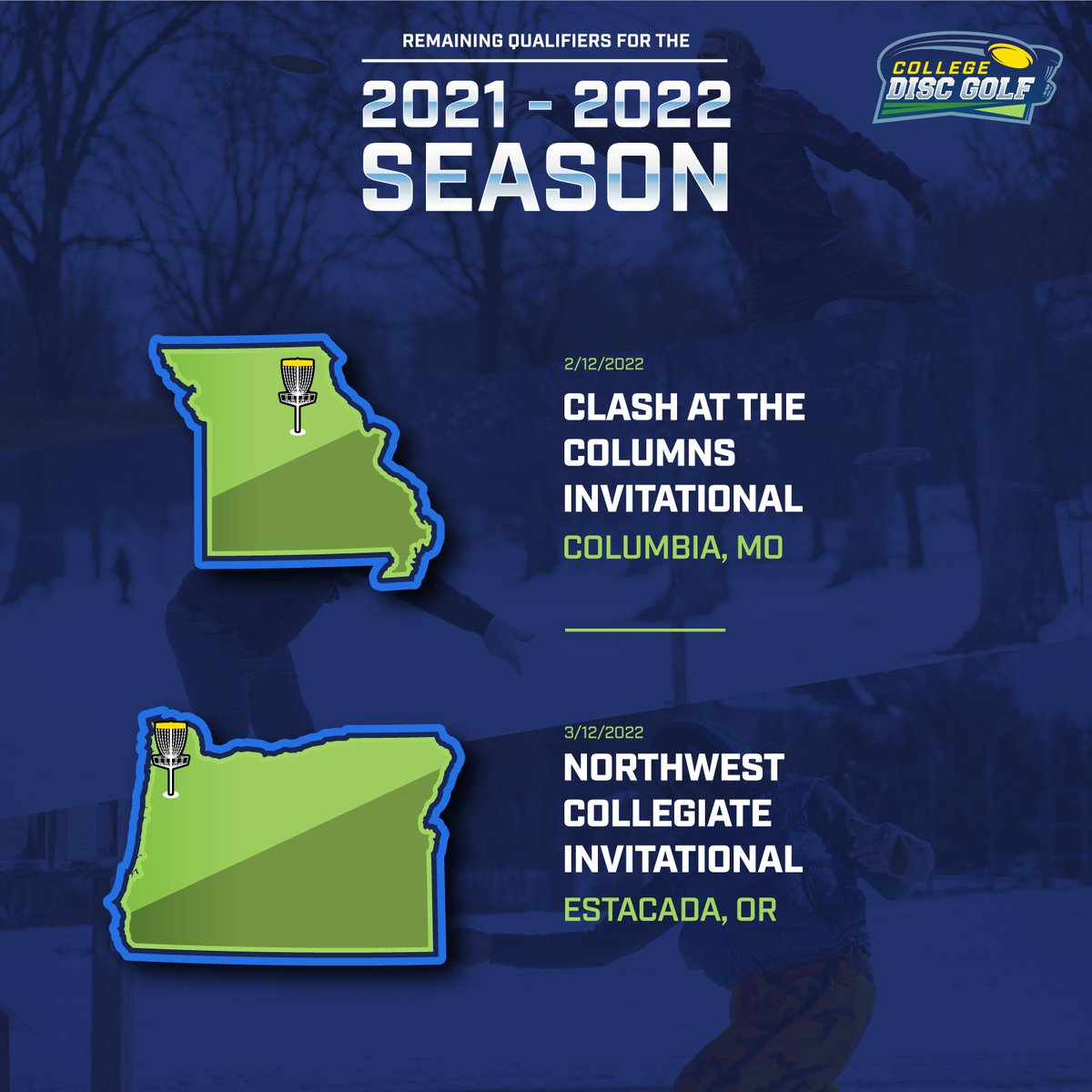 CollegeDiscGolf's tweet photo. 📣 Last week to qualify! 📣
We have qualifiers hitting all over the map - from Oregon to the Empire State. That means 🔟 teams that will get an invite at the last possible minute. It's like Wild Card weekend, but with ⛓️🥏⛓️! 

#cdgnc #collegediscgolf #mondaymotivation #discgolf https://t.co/Pk22lPvUTw