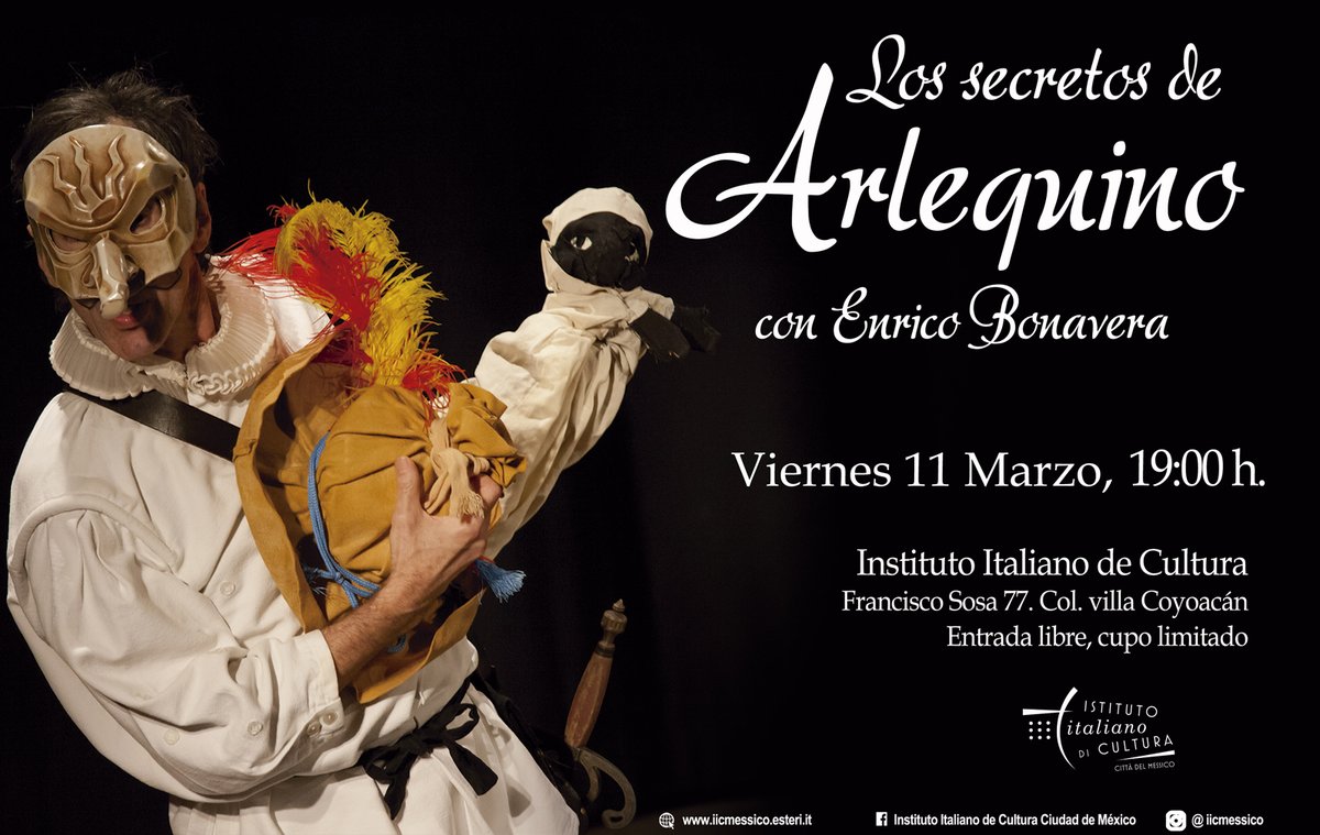 iicmessico's tweet image. Los Secretos de Arlequinos🎭
Esta obra nace con el deseo de presentar la Commedia Dell’Arte de manera irreverente, combina escenas tradicionales con una narración improvisada. 

👉Instituto Italiano de Cultura
⏰ 19:00 horas
🎁 Entrada Libre, cupo limitado

#teatro #Italia