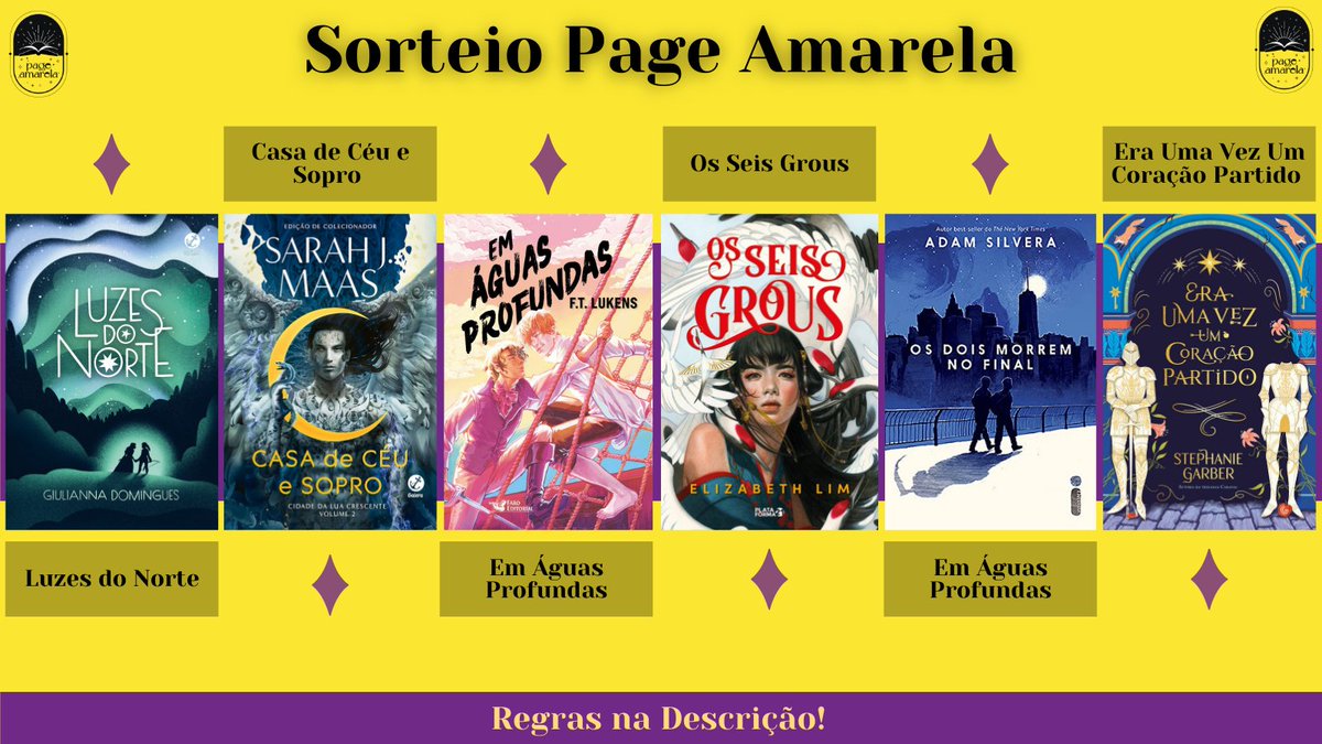 pageamarela's tweet photo. ✨SORTEIO PAGE AMARELA✨

Prêmio:
• Um dos livros entre as seis opções na imagem.

Regras:
• Dê RT nesse tweet;
• Seguir a @pageamarela.

Boa sorte! 💛 https://t.co/JRrzLCbVfa