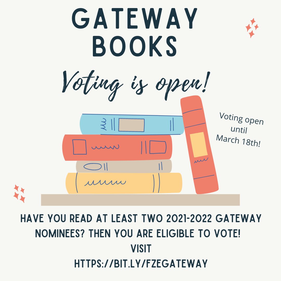 fzelibrary's tweet photo. Hey, Lions! Have you read at least two of this year's Gateway Nominees? Voting is open! Vote at https://t.co/qKqYvc48Nl
Voting is open until March 18th! #FZReads #YALit #GatewayBooks
@MASLOnline https://t.co/rYlrt2OG2x
