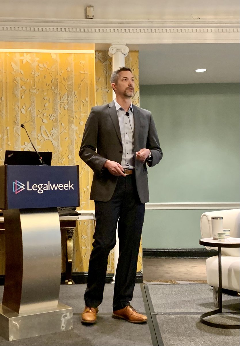 CathOstheimer's tweet photo. When Greg Russell from DISCO U asked who in room was prepared in college for a career in legal tech, only one person raised their hand. Legal tech is education needed! #legalweek22 https://t.co/jq6xca09ps