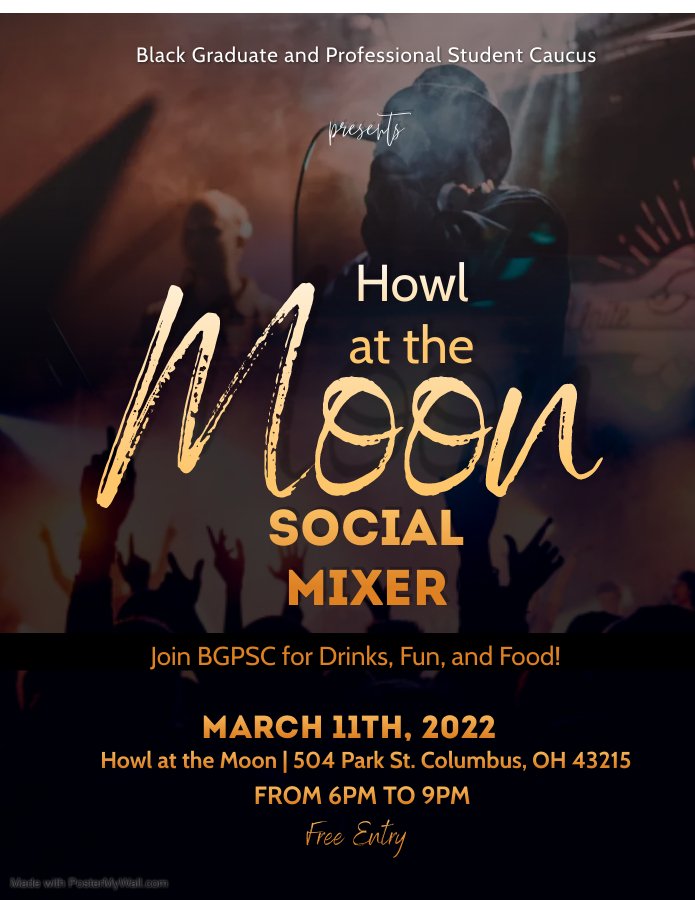 bgpscatosu's tweet photo. Join us for our March Social Mixer!

Howl at the Moon
504 Park St.
Friday,  March 11th
6pm-9pm

Start your Spring break off right! https://t.co/kzkyKrfDEg
